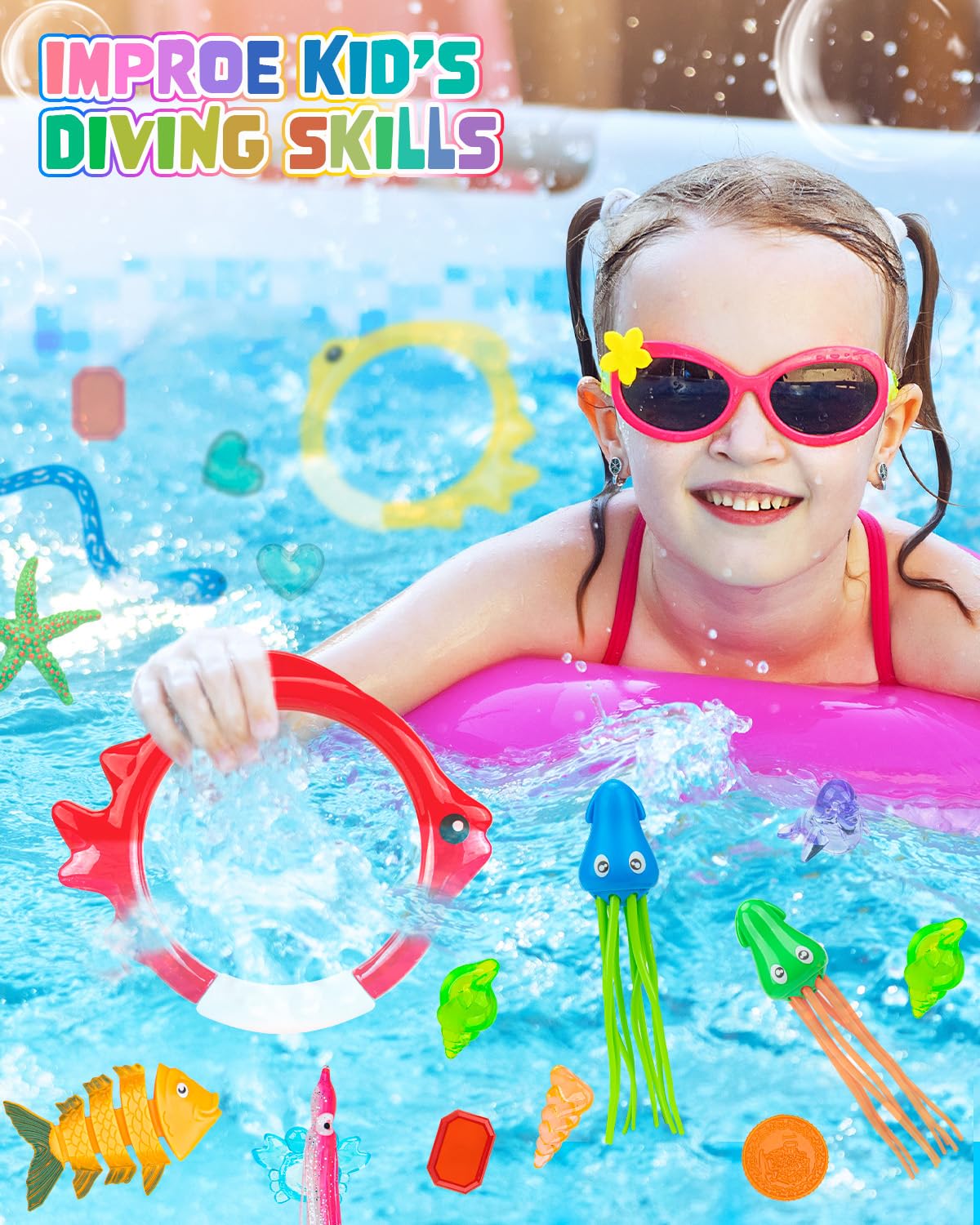 Juego De Juguetes De Buceo Para Niños - 11 Piezas, Colores Vivos, Ideal Para Piscina O Bañera (4-12 Años)
