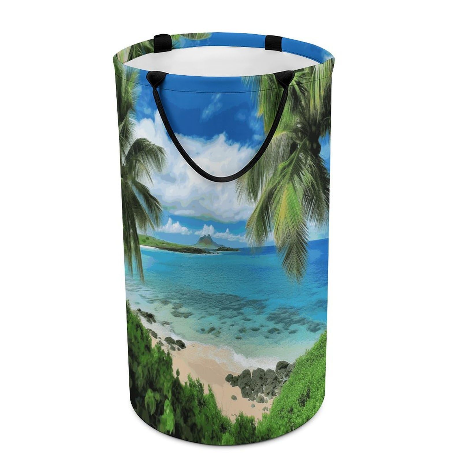 Tropical Palm Tree Hawaii Beach Laundry Basket Waterproof Laundry Hamper Freestanding Collapsible Clothes Hamper with Reinforced Handles 86L Large Foldable Tall Clothes Basket for Bathroom