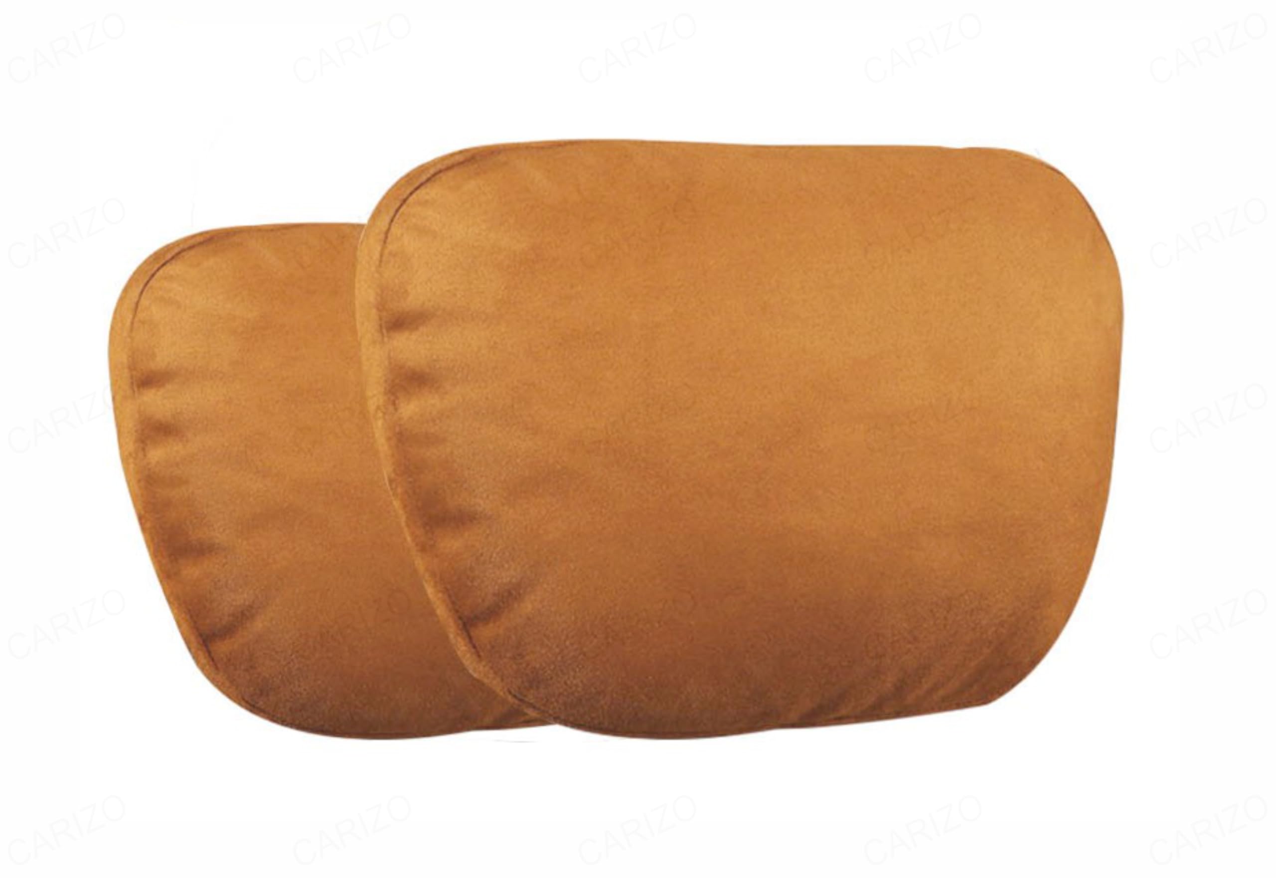 CARIZO Velvet Ergonomic Car Headrest Pillow - Pack Of 2 Travel In Comfort With Adjustable Support For Long Drives! (Tan)-picture-14