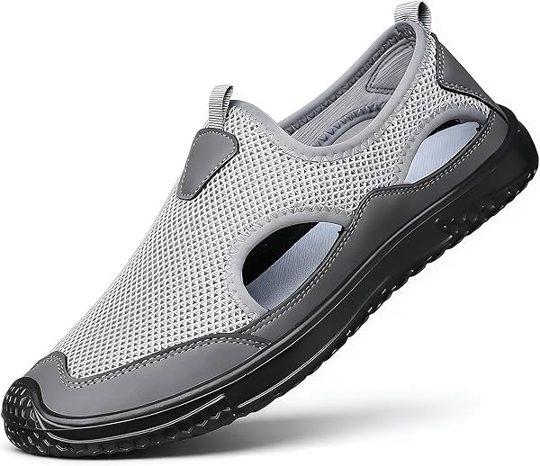 Sandalias de playa para hombre con punta cerrada y diseño hueco, transpirables de malla, tipo slip-on, ligeras, para exteriores, casuales, senderismo, vadeo y conducción