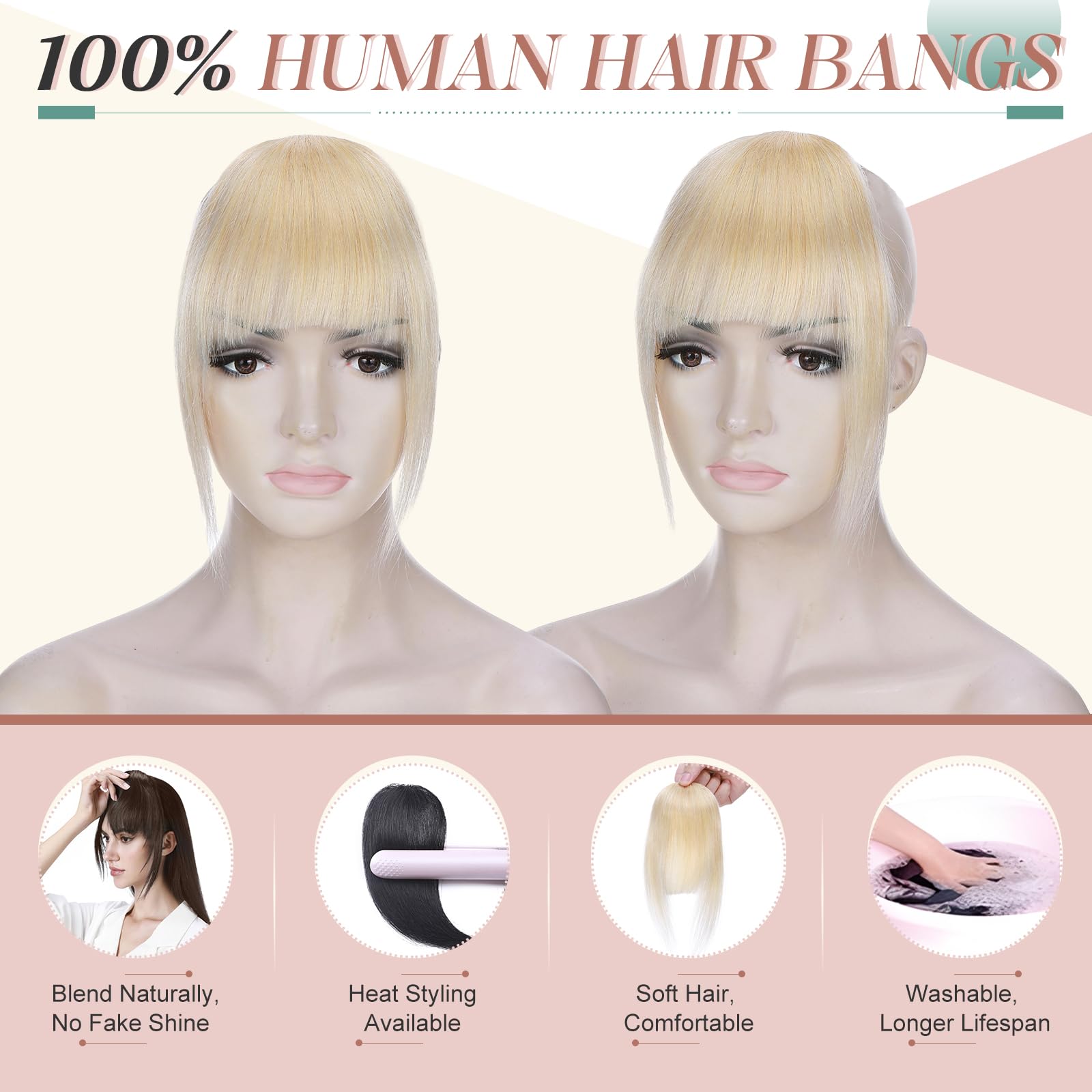 Elailite Clip in French Fringe Bangs Real Human Hair Hairpieces Extension Neat Bangs With Temples Natural For Women - Image 4