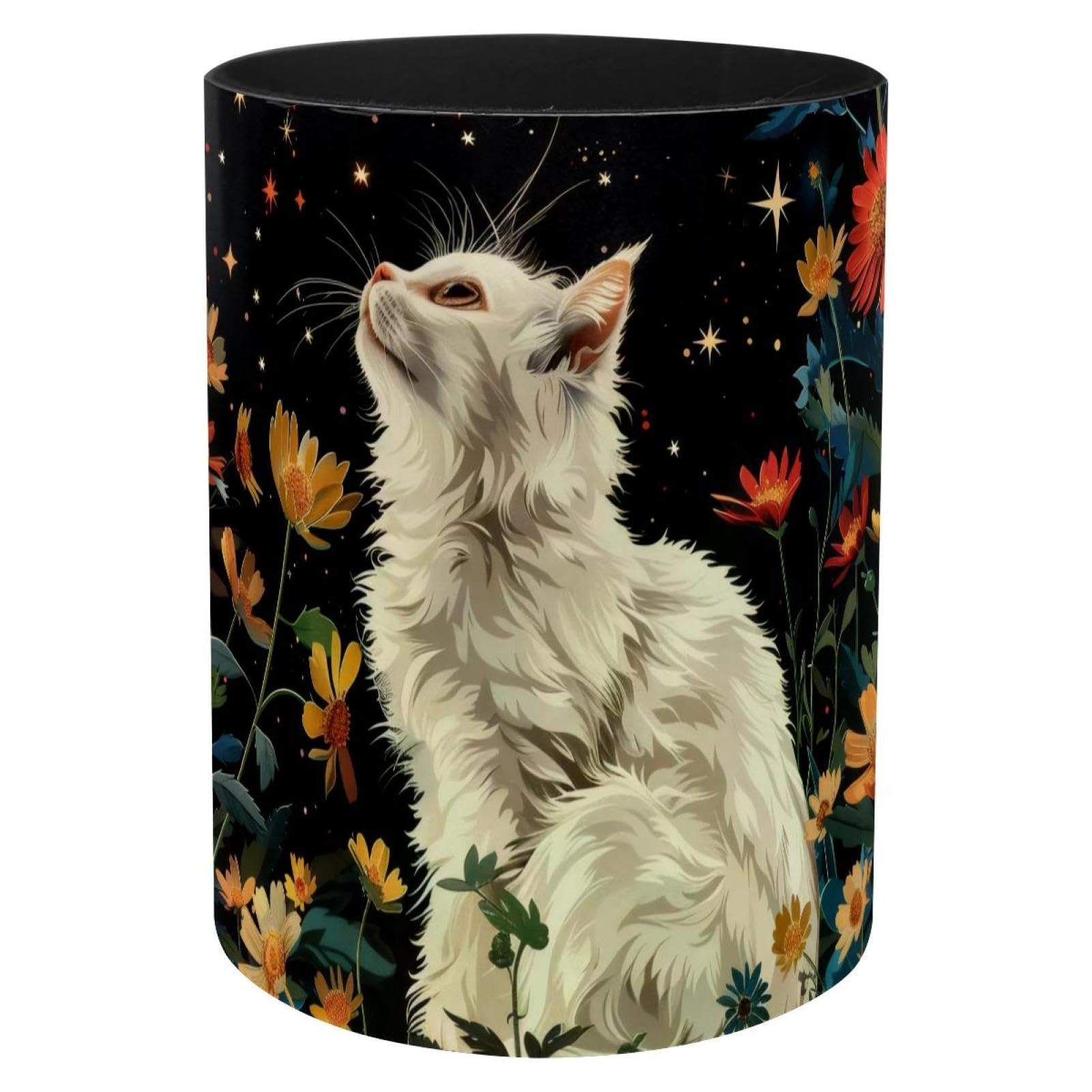 Porte-pinceaux de maquillage en métal découpé motif chat et fleurs étoilées pour coiffeuse
