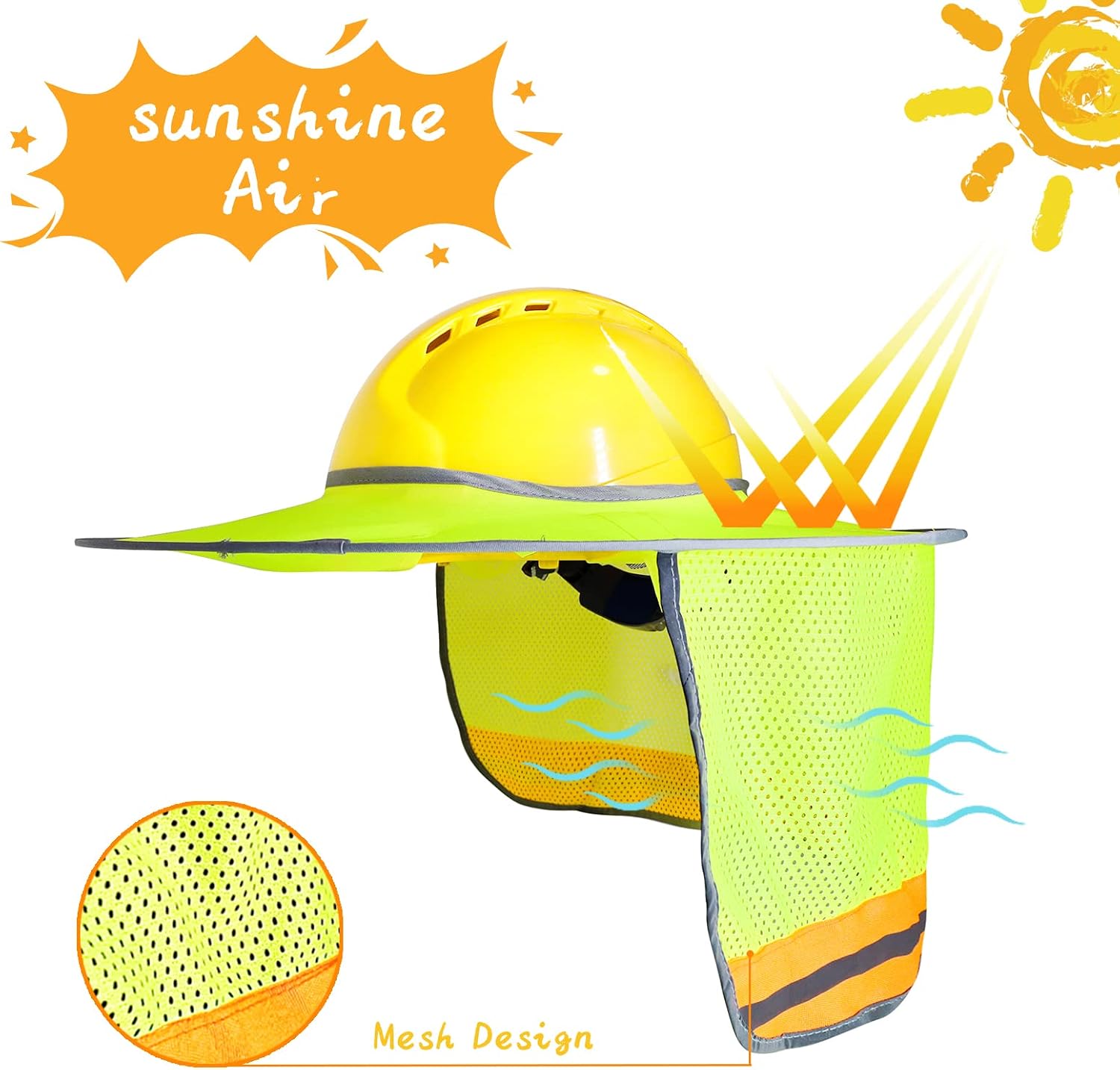 TWSafety Hard Hat Sun Shade Shield Hardhat Visor - Mesh Neck Shade Full Brim Hard Hats Accessories Neck Protection