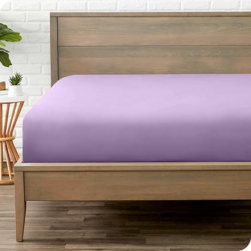 Bare Home Fitted Bottom Sheet Queen Size - Premium 1800 Microfiber - Ultra-Soft Hotel Luxury - Deep Pocket - Durable and Long Lasting - Fitted Sheet (Queen, Lavender)