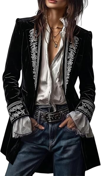 Velvet Blazer Jackets for Women Pirate Jacket Steampunk Gothic Coat Suit