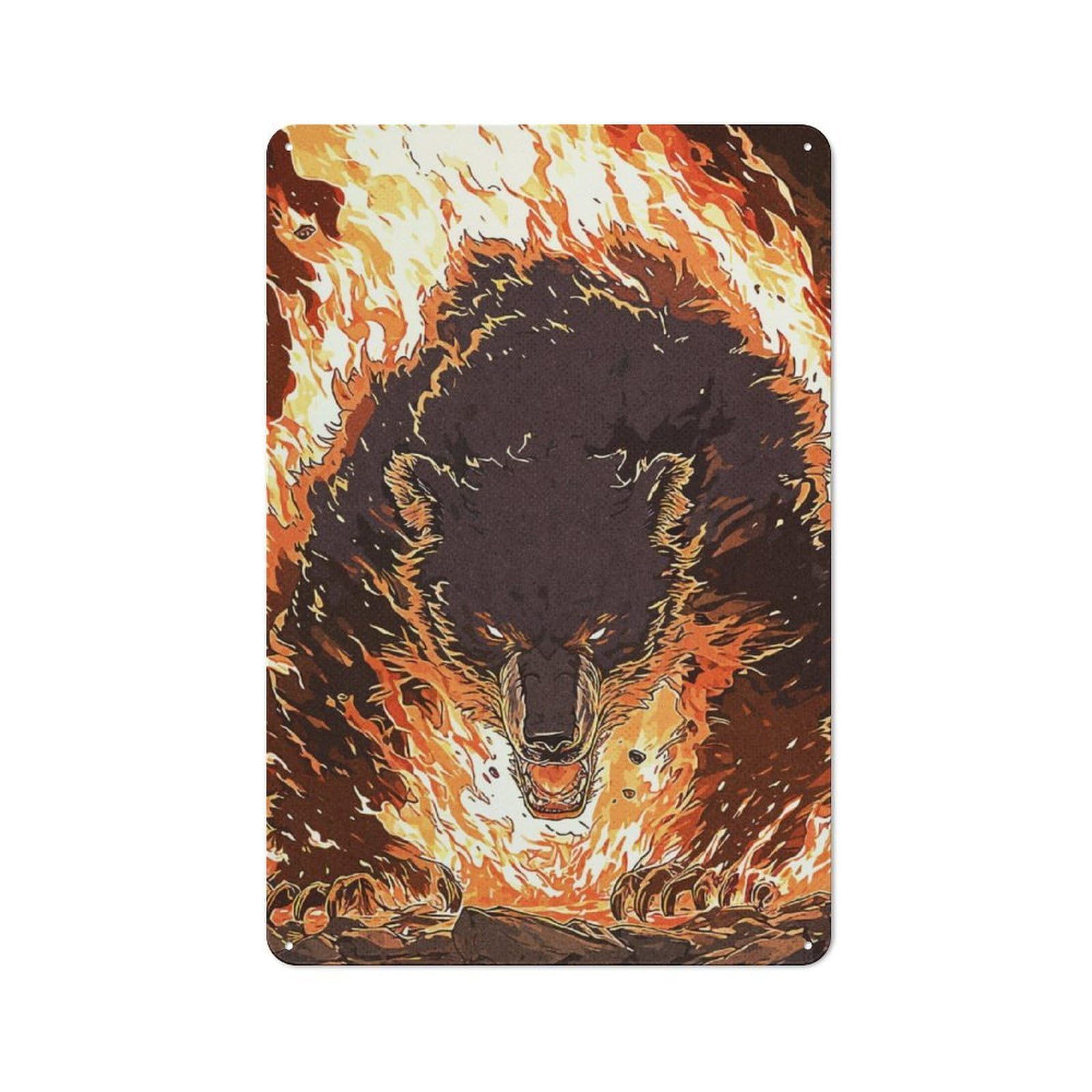 Industrial Bear Fire Industrial Metal Sign 30x20cm, Industrial Wall Decor for Workspace, Cafe, Hallway Or Garage