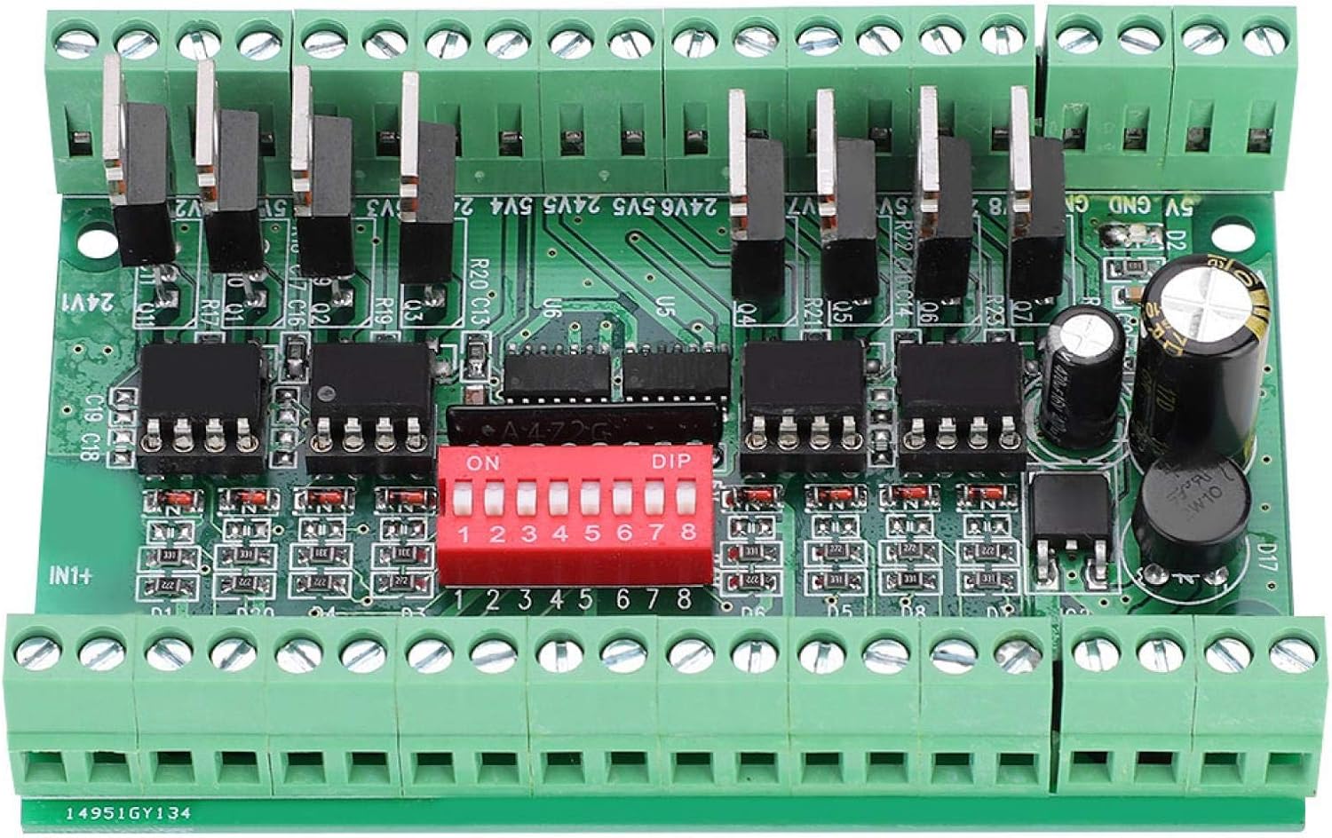 Yunir 8-Channel Level Converter Module, close-up of terminals and DIP switch