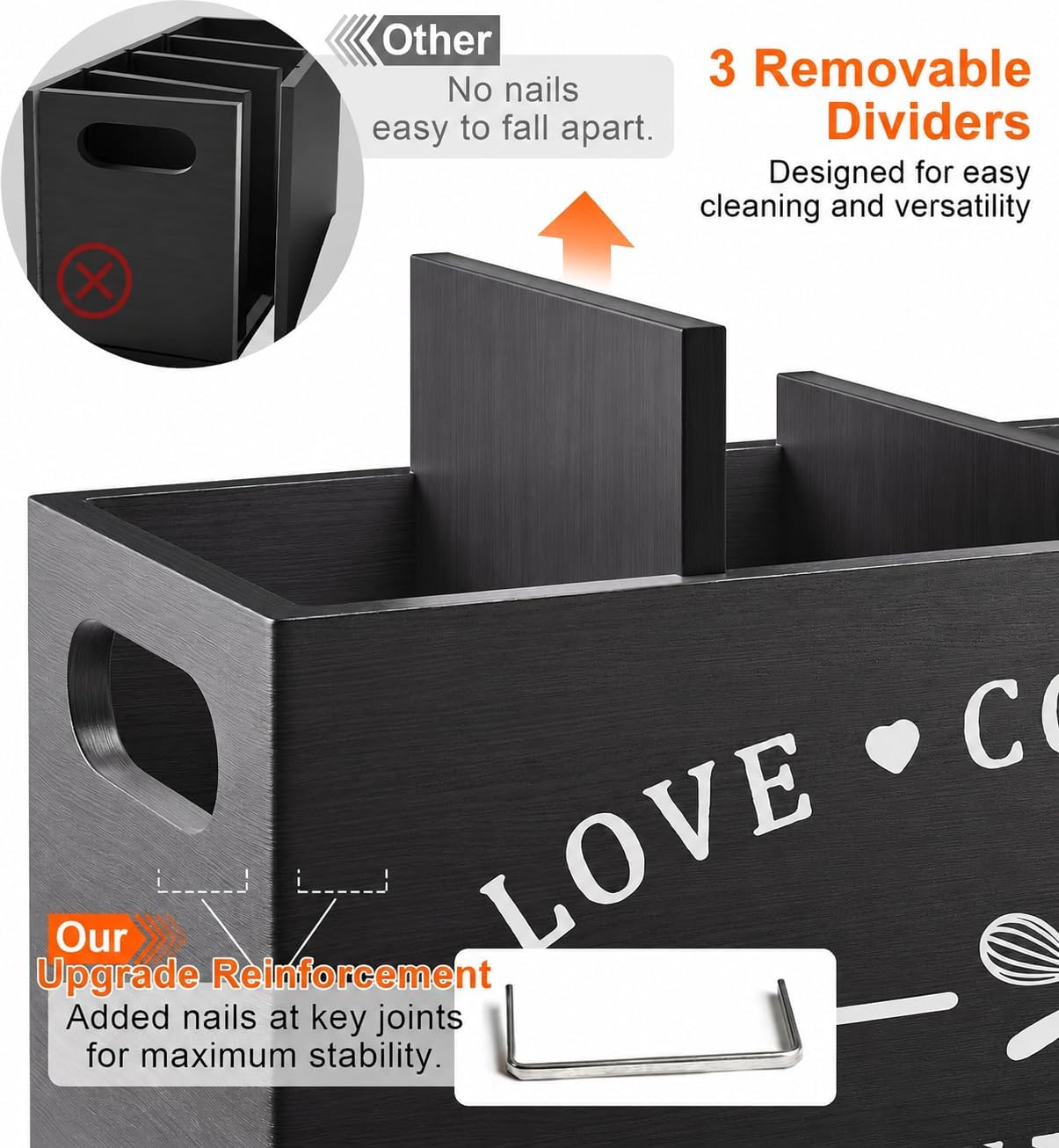 Extra Large Black Wooden Cooking Utensil Holder for Kitchen Countertop thumbnail