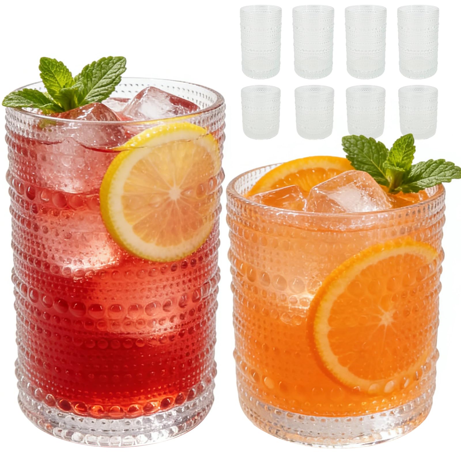 Hobnail Drinking Glasses Set of 8 Includes 12-ounce beer glasses and 10-ounce cocktail glasses Kitchen Water Glass Cup