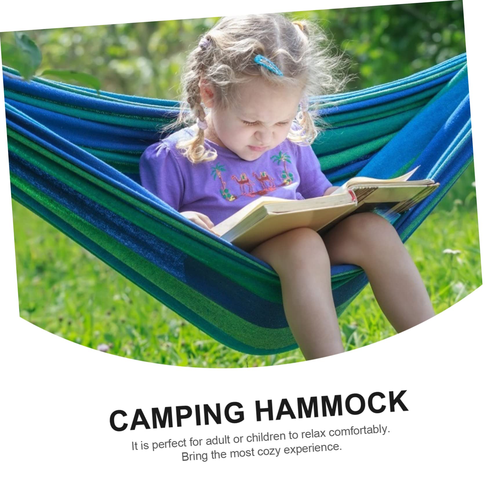 Hamac D'extérieur Anti-roulis Double en Toile Rayée Bleu, Hamac de Jardin Large 2 Places pour Camping, Terrasse et Plage, Léger et Portable, Facile à Installer