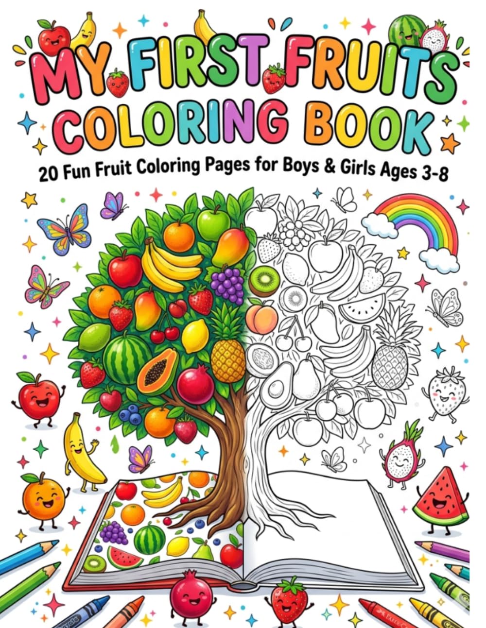 My First Fruits Coloring Book for Kids Ages 3-8: Fun and Easy Fruit Coloring Pages for Kids Ages 3-8