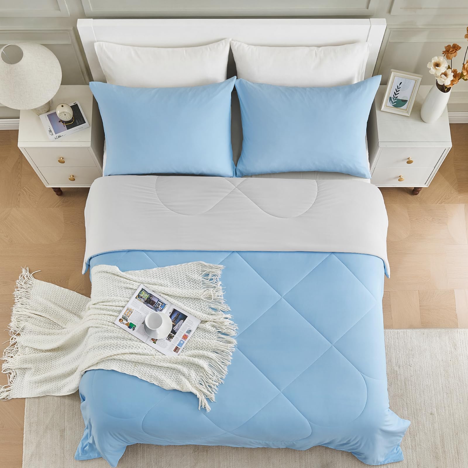 HOMFINE Kühldecke Doppelseitig Q-Max > 0,4 Sommerdecke Kühlend 200 x 220 cm Blau
