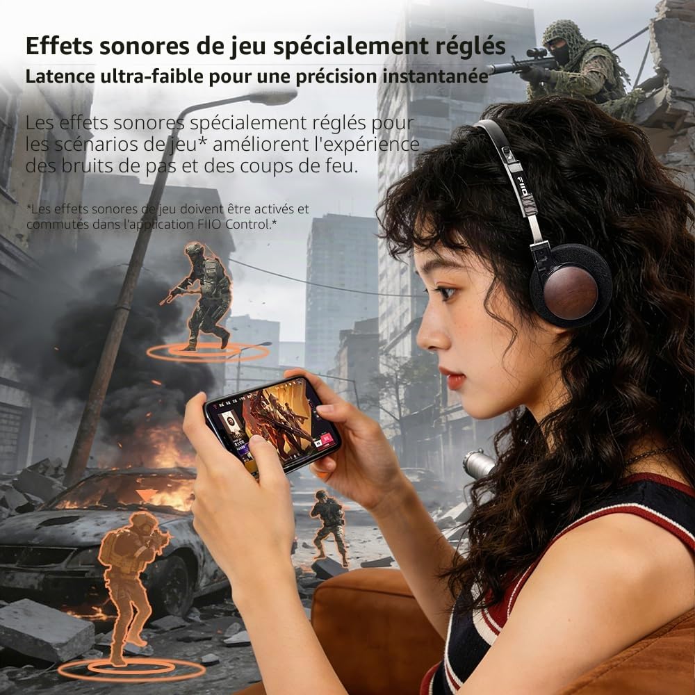 FiiO EH11 Casque Bluetooth rétro supra-auriculaire, sans fil LDAC, léger, 92 g, 30 heures d'autonomie, connexion double appareil, égaliseur d'application et mode jeu, microphone intégré (transparent)