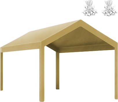 Heavy Duty 12x20FT Carport Replacement Canopy Cover, Waterproof UV Protected Tarp Replacement Top for Carport Frame with Ball Bungees, Car Garage Shelter Khaki, Top Cover Only