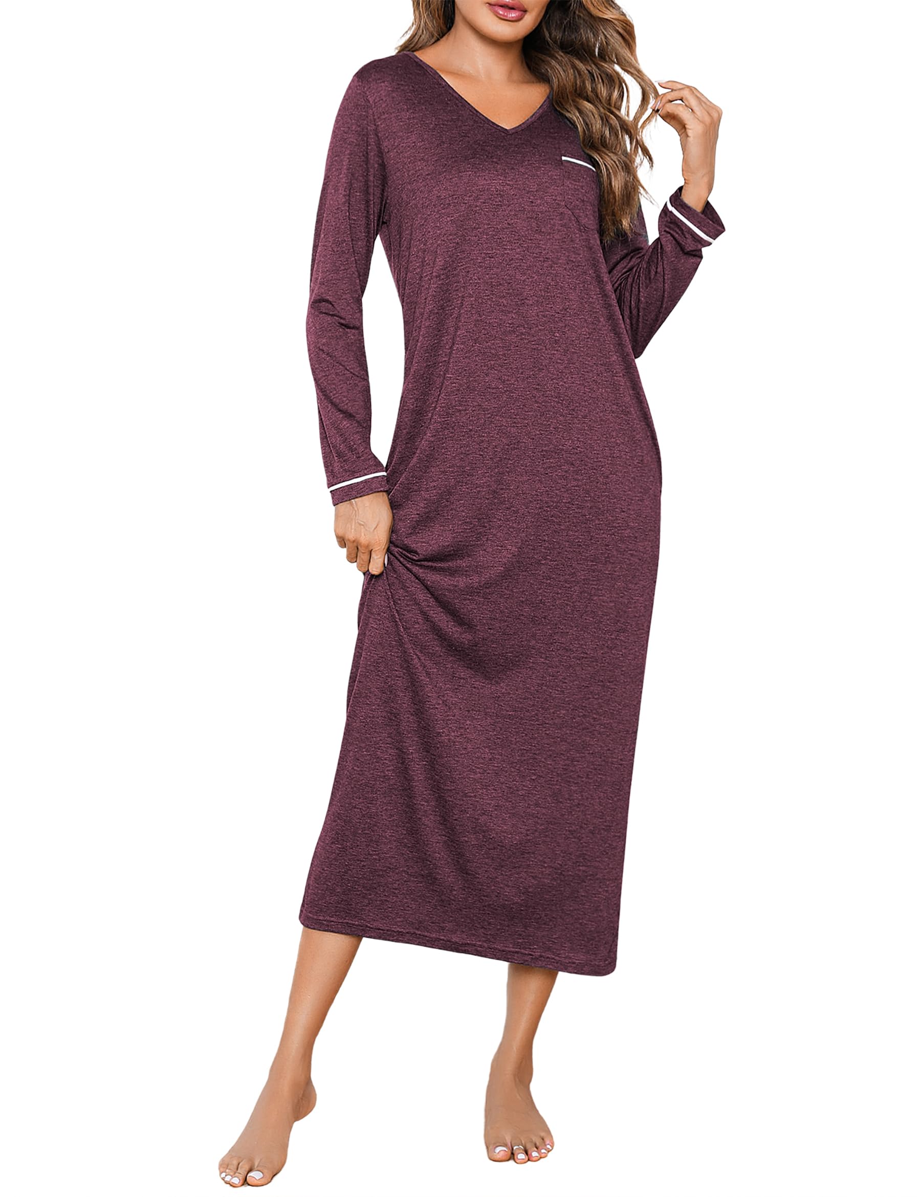 Demegimi Camicia da Notte Donna in Cotone Manica Lunga con Scollo a V Camicie da Notte Donna Lunghe Invernali