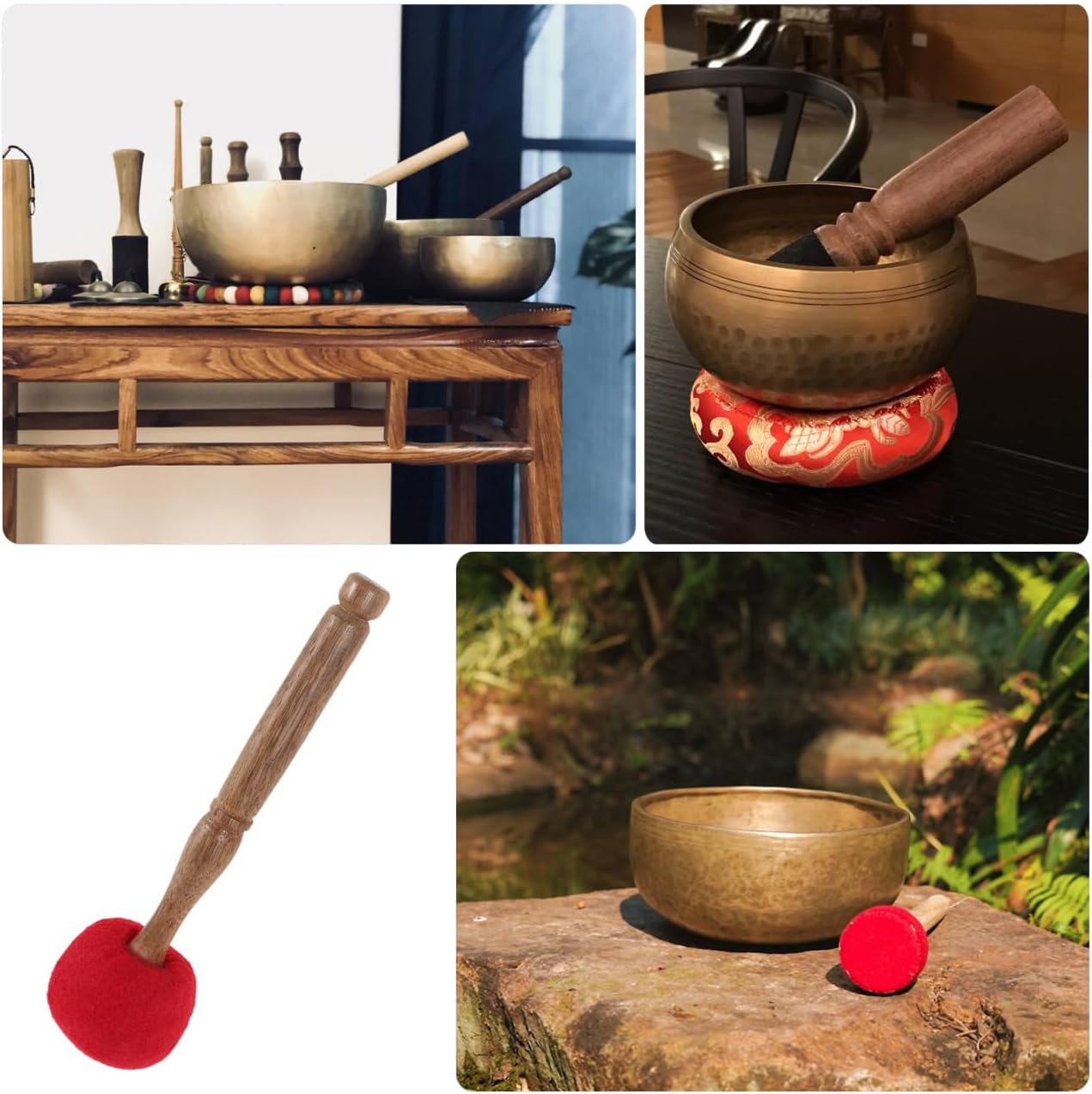 ibasenice Singing Bowl Mallet with Thick Felt Striker and Comfortable Handle 9.05In Wooden Buddha Sound Bowl Stick for Meditation Yoga and Tibetan Sound Therapy Accessories
