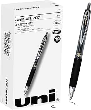 uni-ball® 207™ Retractable Fraud Prevention Gel Pens, Micro Point, 0.5 mm, Black Barrels, Black Ink, Pack Of 12
