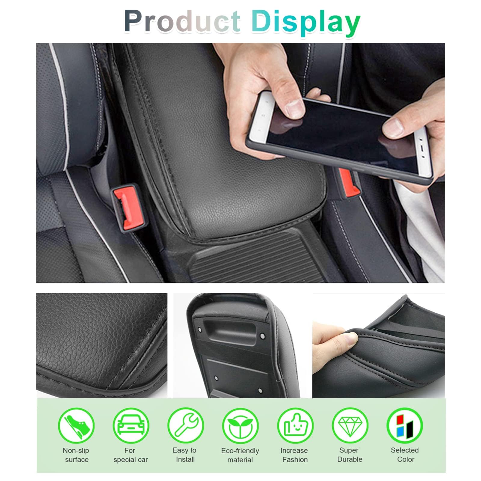 GAFAT Compatibile con Skoda Kamiq 2019–2024 2025 Copertura per Bracciolo Centrale, Kamiq 2024 Bracciolo Protezione Microfibra PU Pelle Imbottitura, Kamiq Accessori 2024 (Nero)
