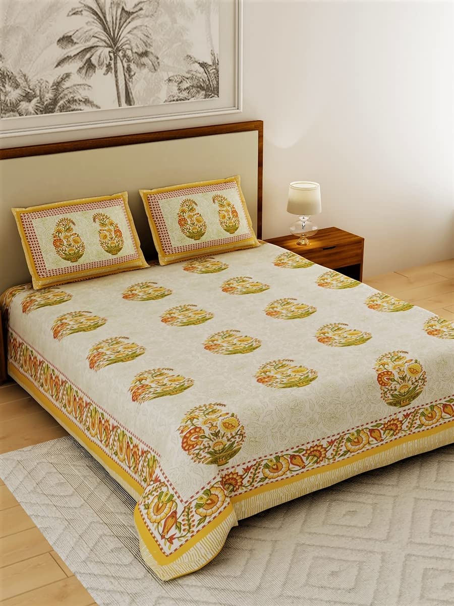 Salona Bichona 100% Cotton Double Bedsheet with Two Pillow Covers