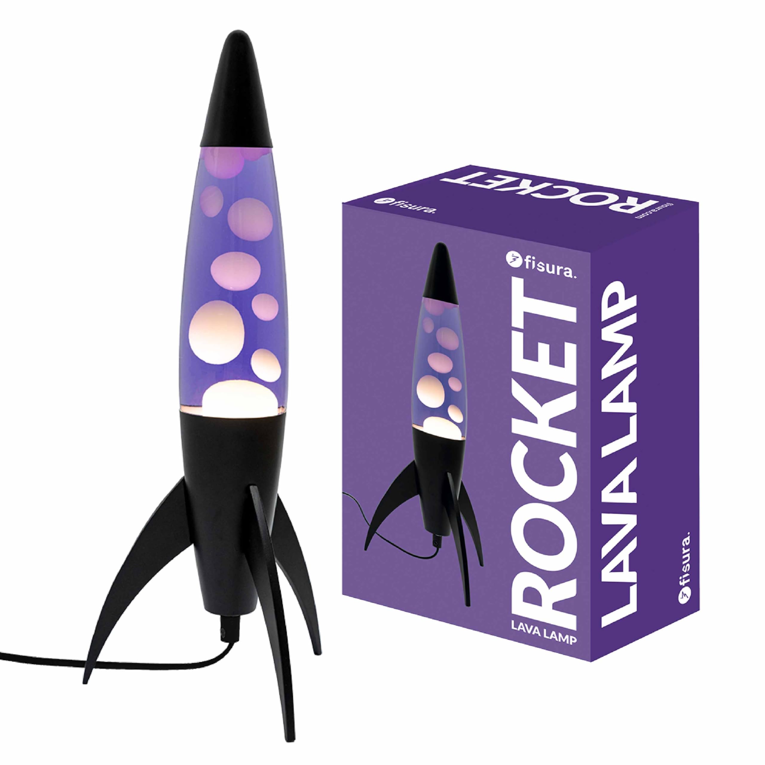 FISURA - Purple Lava Rock Lamp, Black Base, Purple Liquid and White Lava Retro Lava Lamp with Replacement Bulb, 20cm x 20cm x 45cm