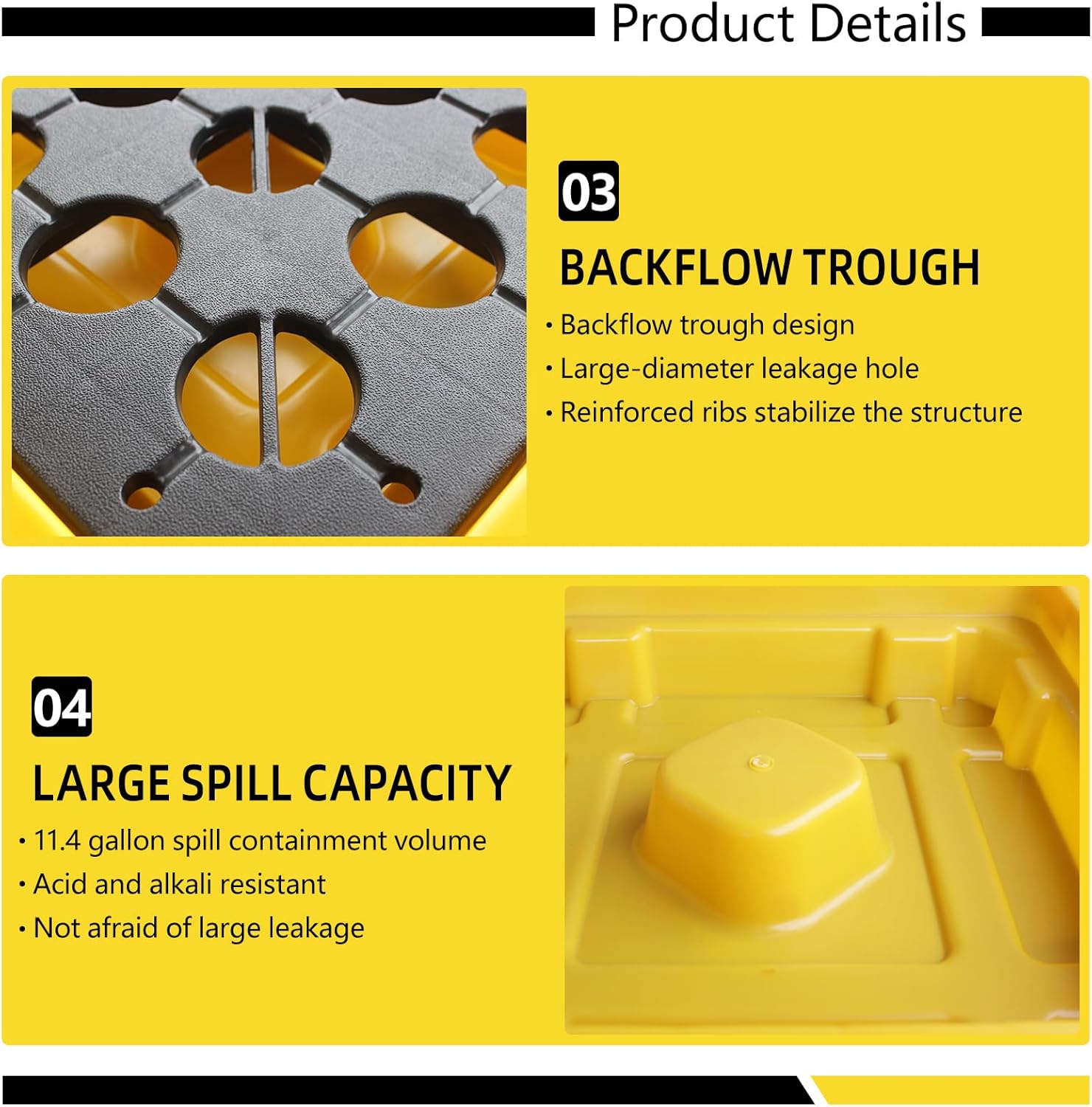 Spill Containment Tray with Drain, Anti-Leak Plastic Oil Tank Spill-Proof Pallet, Industrial Oil Drum Modular Platform,26.4 x 26.4 x 5.9in,1 Drum