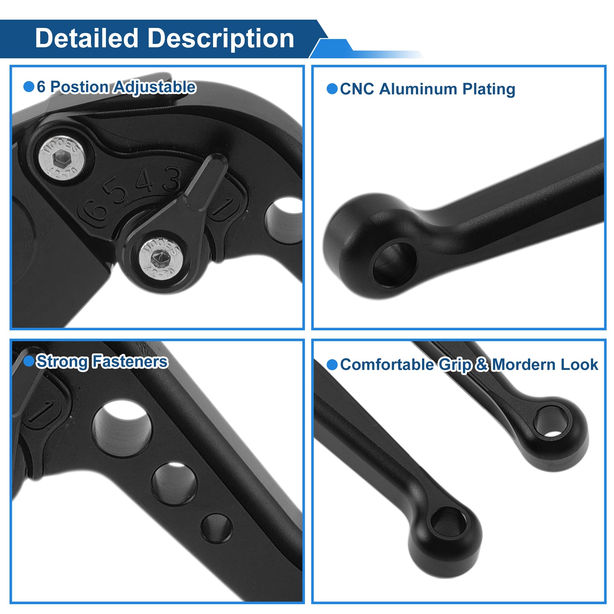 Leve freno frizione corti per Triumph Trident 660 2021-2024 6 Posizioni Regolabili Leva freno manubrio moto in lega di alluminio nero solido 1 coppia