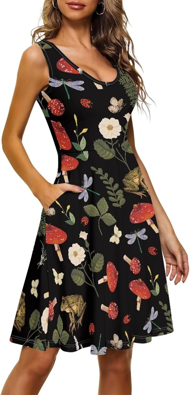 Women's Sleeveless Dresses Crew Neck Casual Tank Top Dress with Pockets