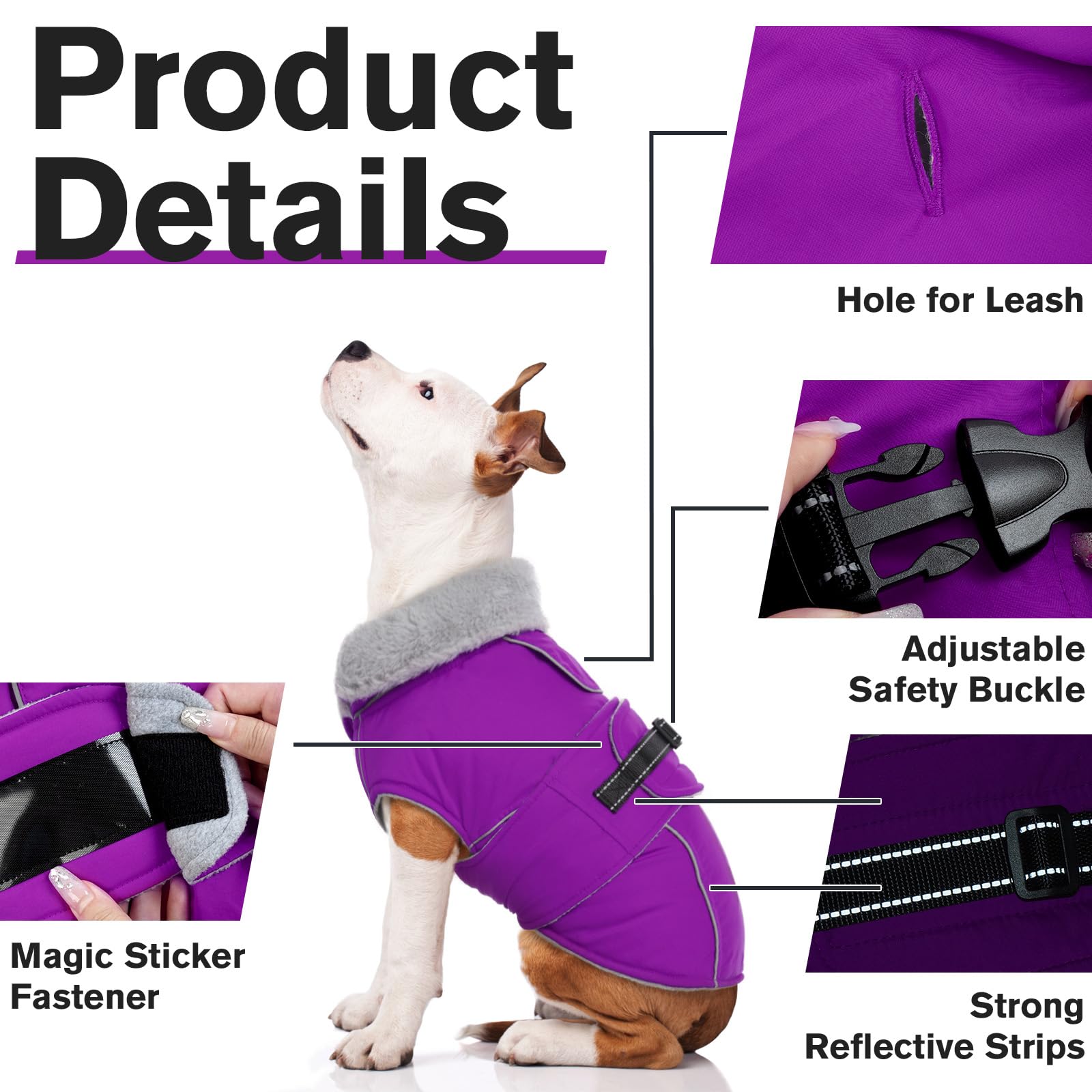 Lelepet Abrigos y chaquetas cálidos para perros, abrigo de invierno impermeable para clima frío, chaqueta acolchada reflectante para perro, abrigo para mascotas con forro polar con agujero para arnés