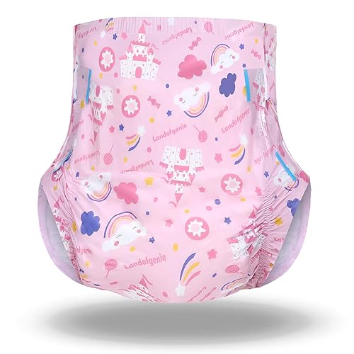 Landofgenie Diaper Adult Printed Diaper Incontinence Underwear Large Overnight Diapers with Tabs 10 Pieces (Large 36"- 46") - Pink - Large
