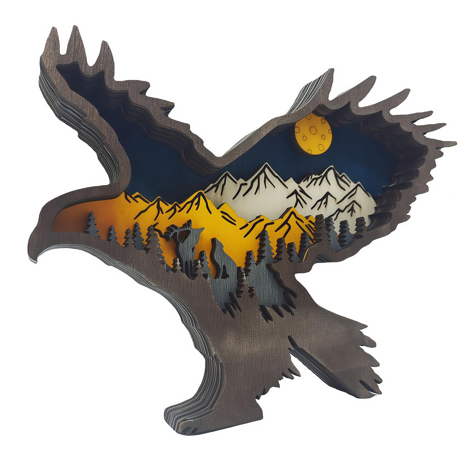 Drawelry 3D Madera Estatua de Animal Adornos Mano Tallada Escultura Bosque Animales Figura Artesanías Decoracion para Escritorio Hogar Sala Estar Oficina Deco Regalos Cumpleaños Navidad (Águila)