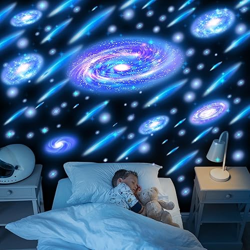 Miniatura 1 de 4 hojas que brillan en la oscuridad de estrellas para techo calcomanías de pared de galaxia extraíbles estrellas brillantes y planetas pegatinas de