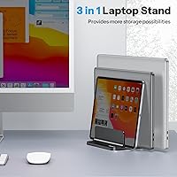 Vista 7 de OMOTON 3-Slot Vertical Laptop Stand, Desktop Aluminum Stand for MacBook with Adjustable Dock Size, Fits All MacBook, Surface, Chromebook and Gaming