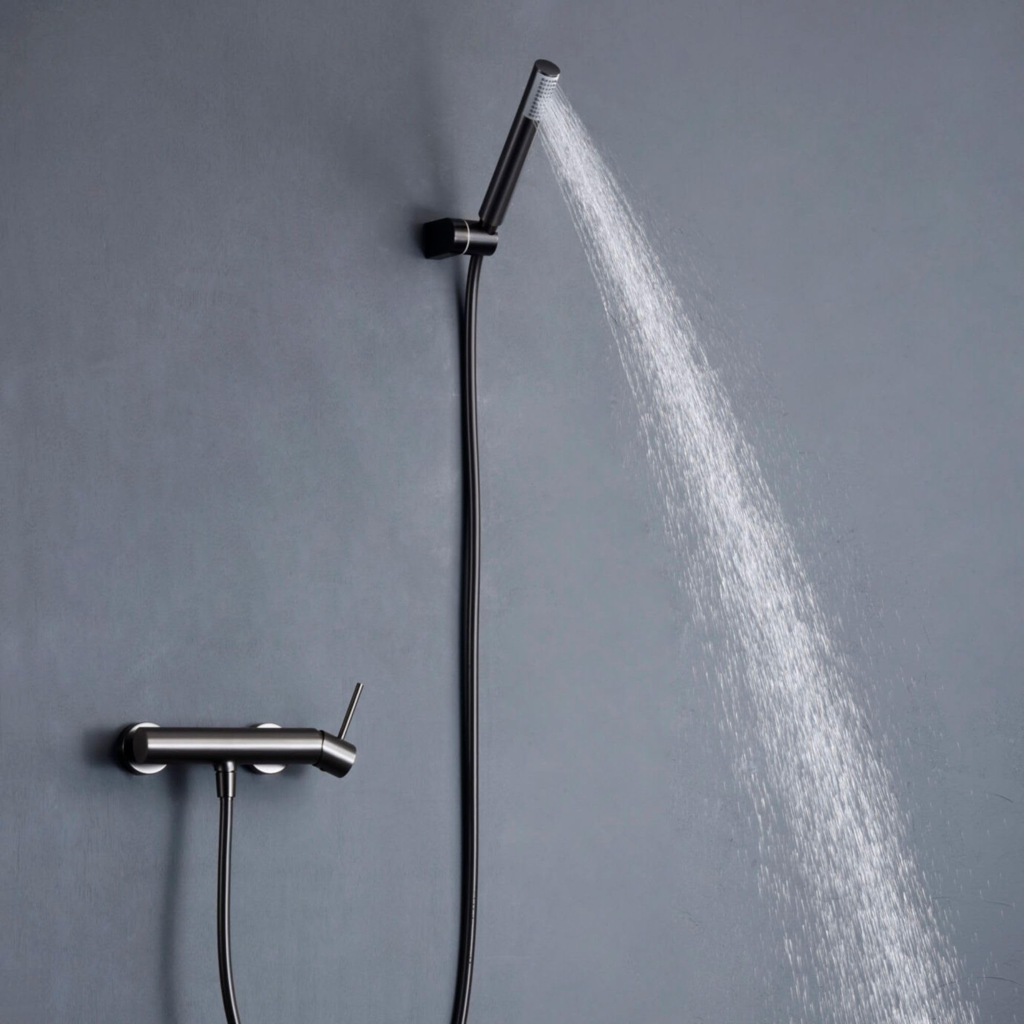 IMEX - Grifo de Ducha con Alcachofa y Manguera | Grifo Ducha Monomando Negro con Mezclador Agua Fría y Caliente | Grifería en Latón con Cartucho Monomando Cerámico | Serie Monza