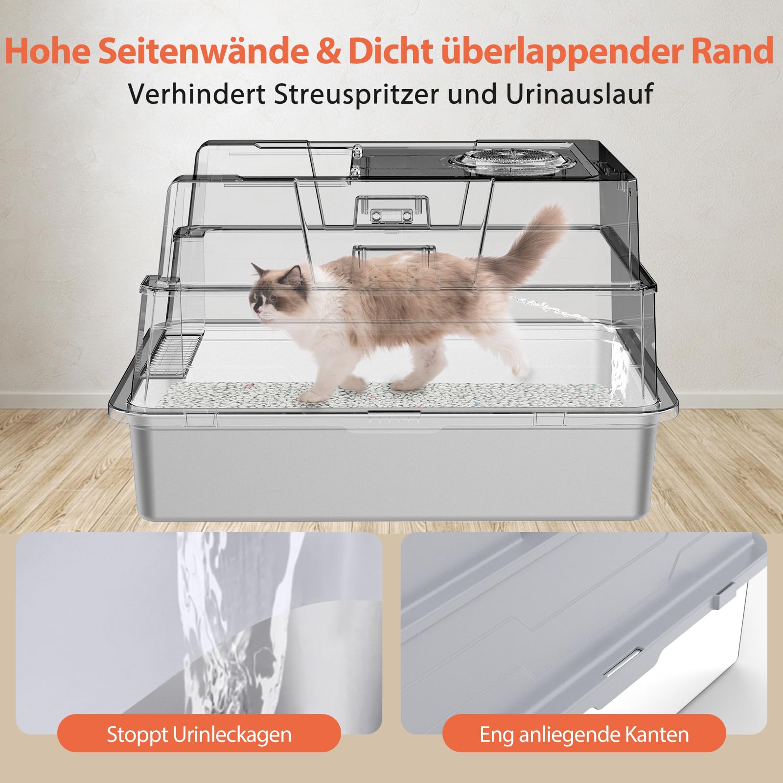 Katzenklo Edelstahl mit Deckel,Katzenklo Groß Katzentoilette XXXL Katzenklo Geschlossen mit Schaufel, Pedal & Matte, für große Katzen/mehrere Katzen