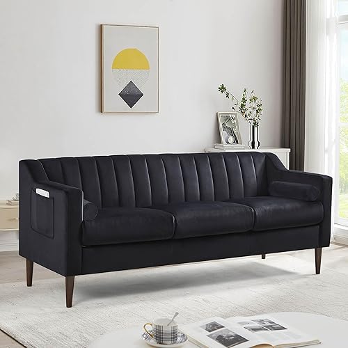Sofá Chesterfield de terciopelo moderno, sofá grande de 3 asientos, muebles de sofá de 76 pulgadas, cómoda funda tapizada con marco de madera y