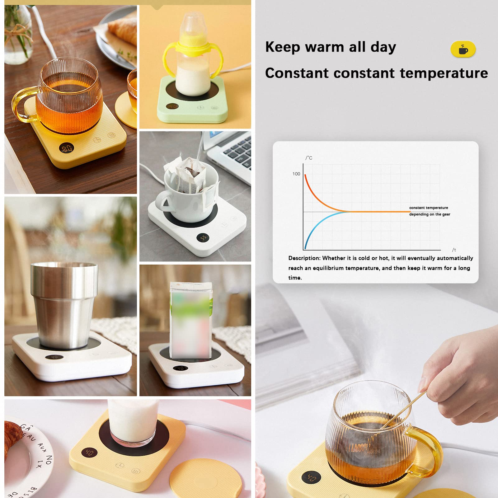 Posavasos eléctrico con calefacción para café, Placa calefactora de Temperatura Constante de Calentamiento de 4 velocidades, Almohadilla calentadora para Uso en la Oficina