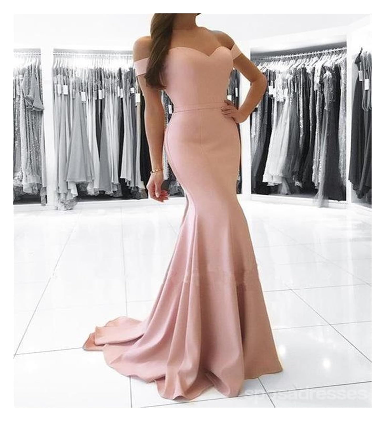 Vestidos de Dama de Honor Vestidos de Dama Honor Azul Real, Vestidos Sirena for Fiesta Bodas, satén, Escote en V, Hombros Descubiertos, Mangas Cortas para la Noche(Purple,16)