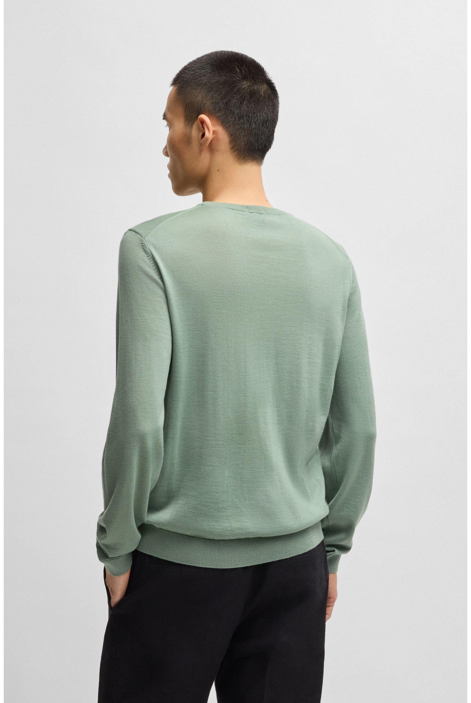 BOSS Maglione da uomo in lana vergine Leno-P Slim Fit, Verde chiaro 330, S