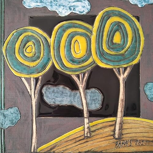 Miniatura 7 de Handmade Ceramic Art Tile, Tile with Trees, Hanging Tiles, Trees Motif Tile, Home Decoration Tile
