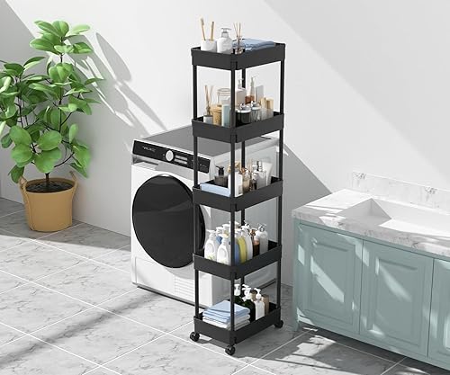 Miniatura 4 de Sooyee Carrito utilitario de plástico de 3 niveles con ruedas, carrito de almacenamiento multifuncional para oficina, sala de estar, cocina,