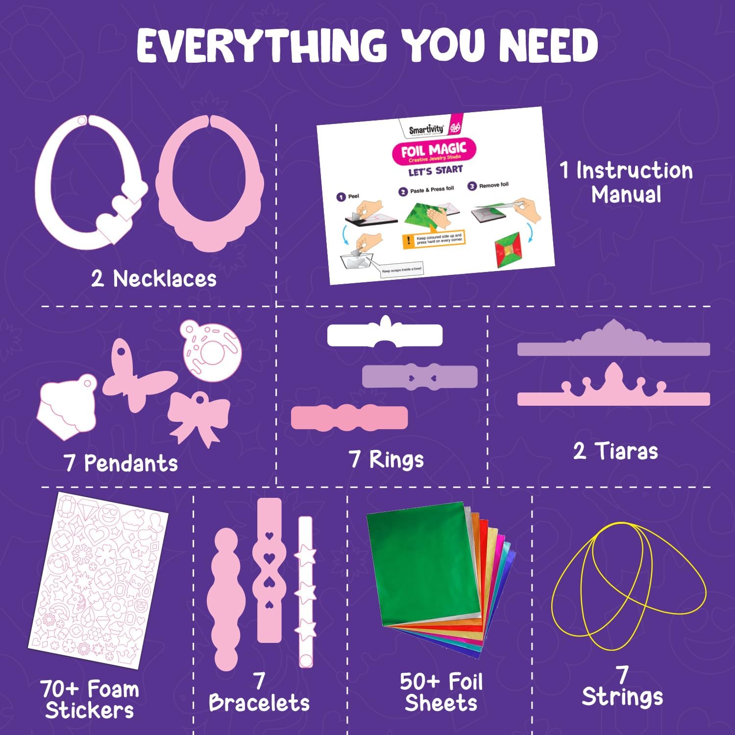Smartivity Foil Magic - Jewelry Making Kit for Kids, Craft Kit for Girls Age 4 to 10 Years, DIY Creative Activity, Christmas & Birthday Gifts for Girls Ages 4, 5, 6, 7, 8, 9, 10 Years Old