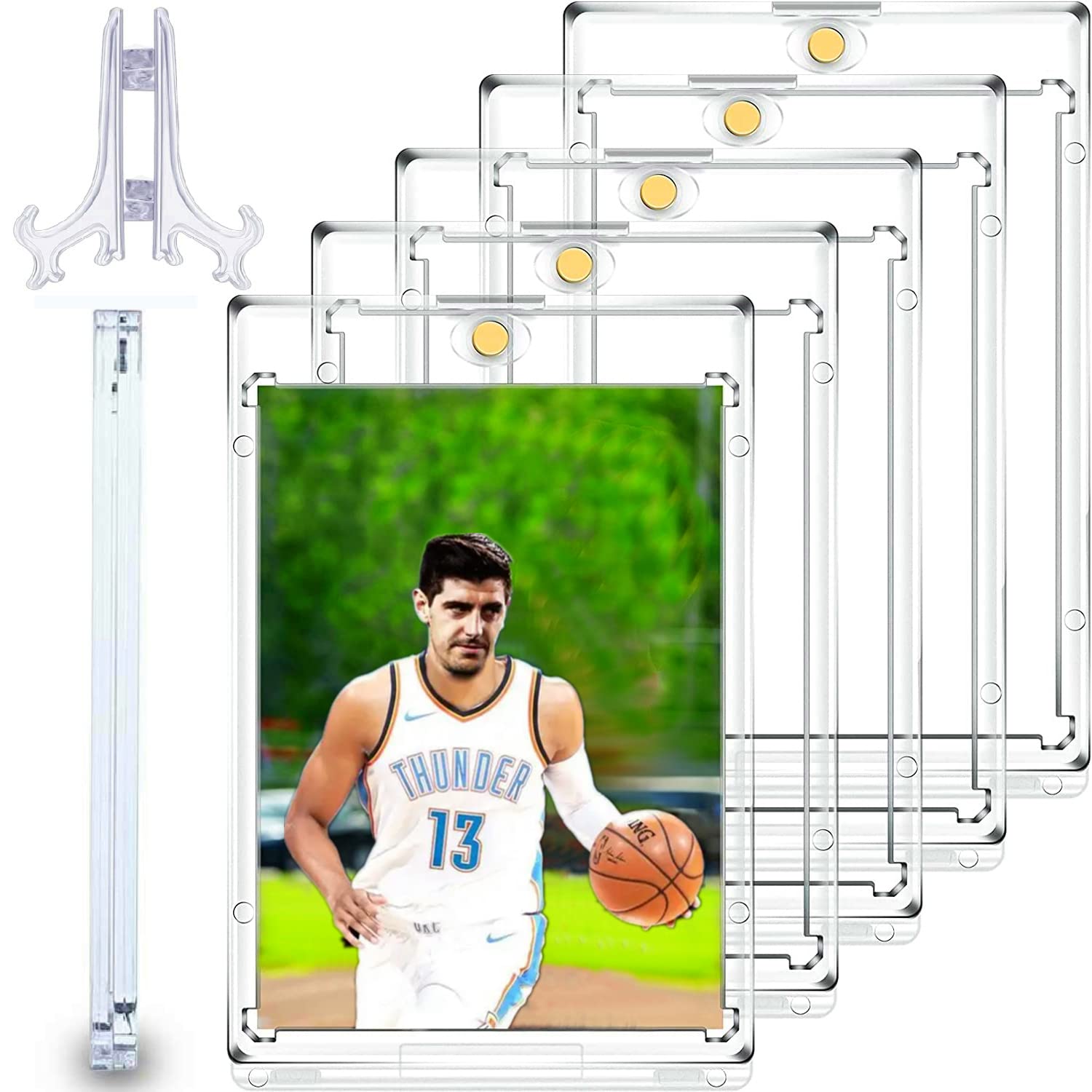 KGYMJR 6 Pack 35pt Magnetic Card Sleeve for Trading Card Protector, Acrylic Card Case Magnet Storage One Touch Card Holder for Storage & Display Work Sports Game Baseball Football NBA, MTG, TCG Cards