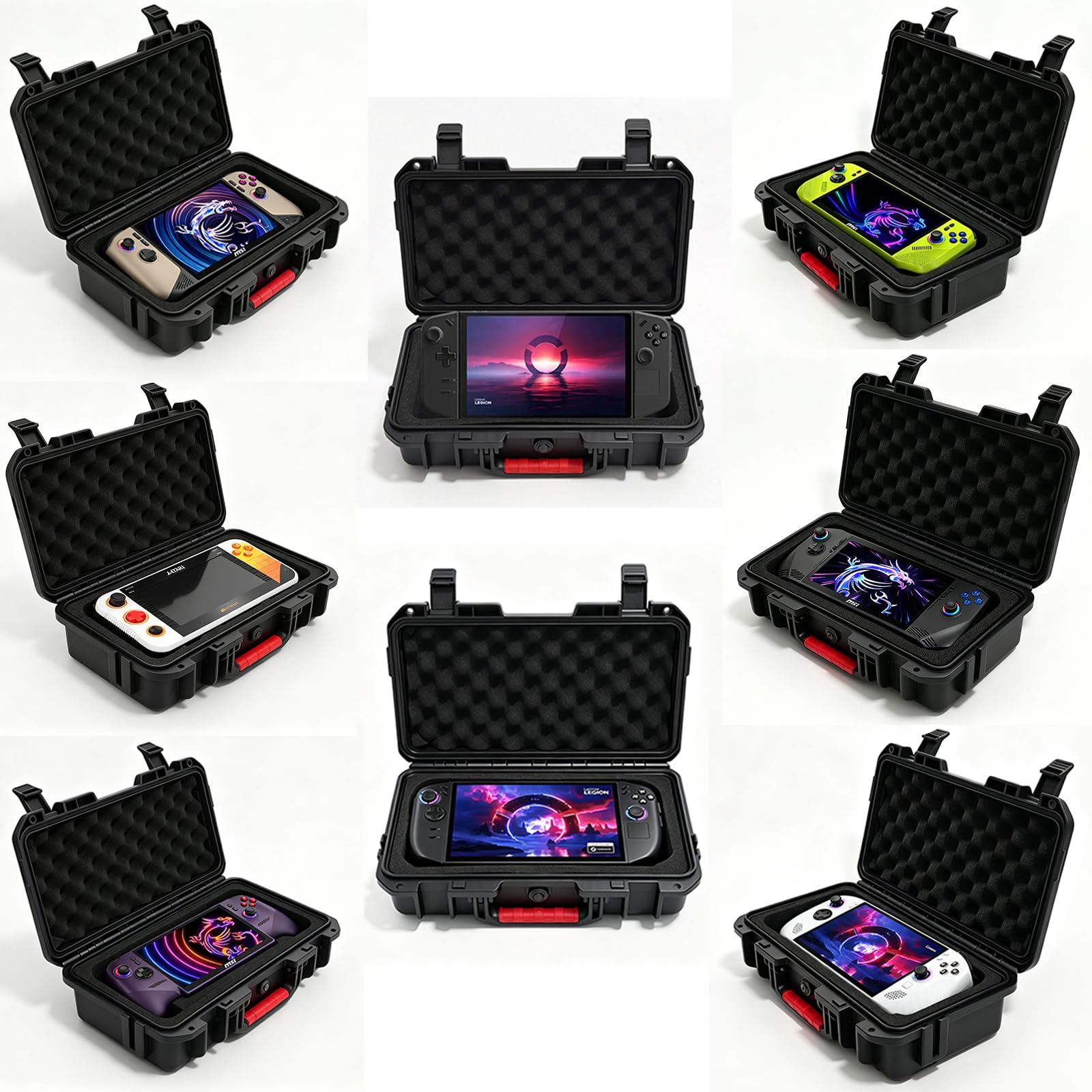 JYGamhanbil Futerał Wodoodporna Torba do MSI Claw / Legion Go / Steam Deck | Czarny Twardy Walizka Transportowa, Gaming Handheld Gier Konsola & Akcesoria Podróżne Etui Ochronne, Pasek na Ramię i Uchwyt