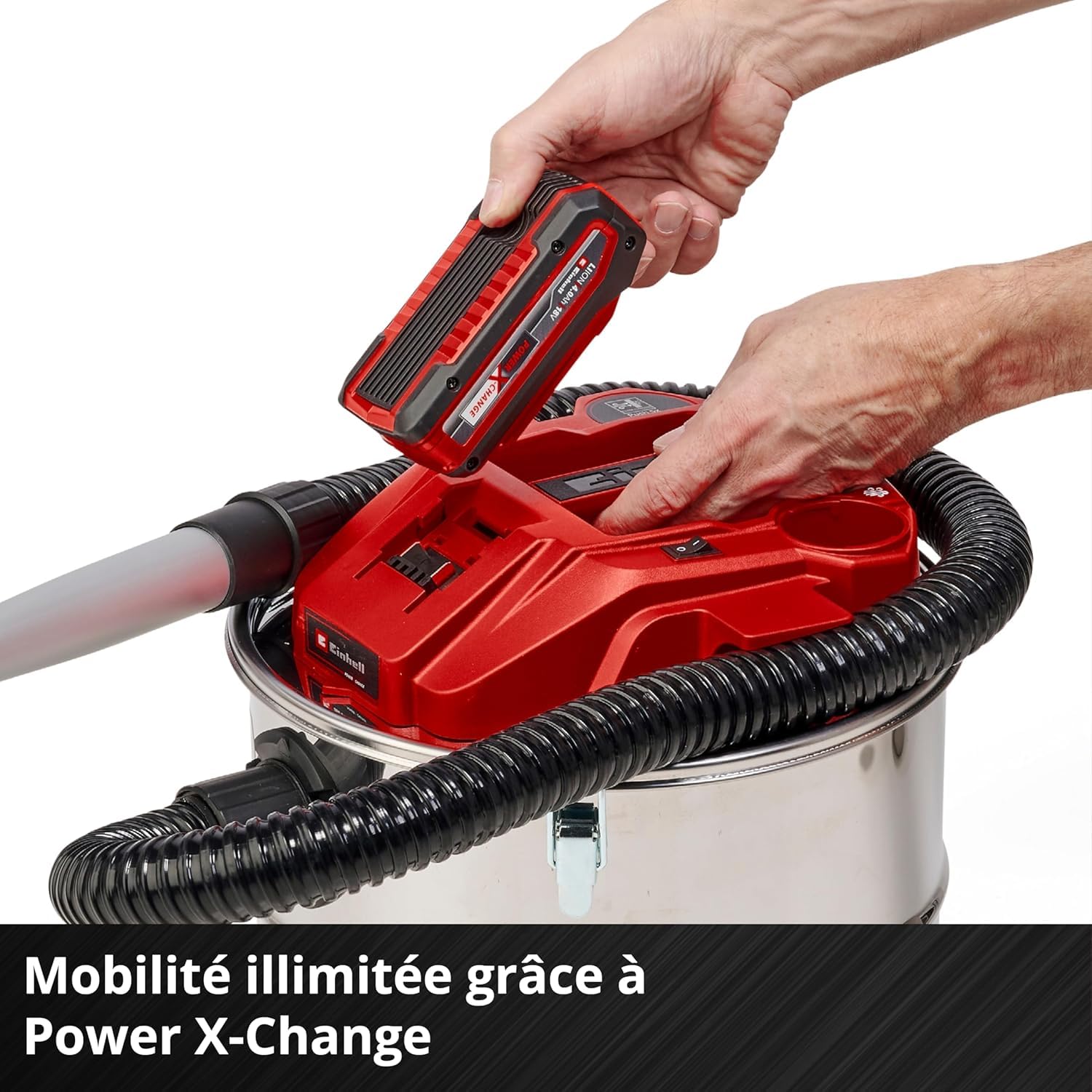 Einhell Aspirateur de Cendres sans Fil Te-AV 18/15 Li C-Solo | PXC | 18 V | 100 mbar | cuve 15 L | système de nettoyage du filtre | fonction soufflerie | sans batterie