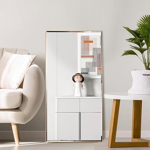 Miniatura 10 de Espejo negro de 20 x 40 pulgadas con borde biselado, espejo de tocador de baño con marco de aluminio, espejo sin cobre, espejo rectangular para