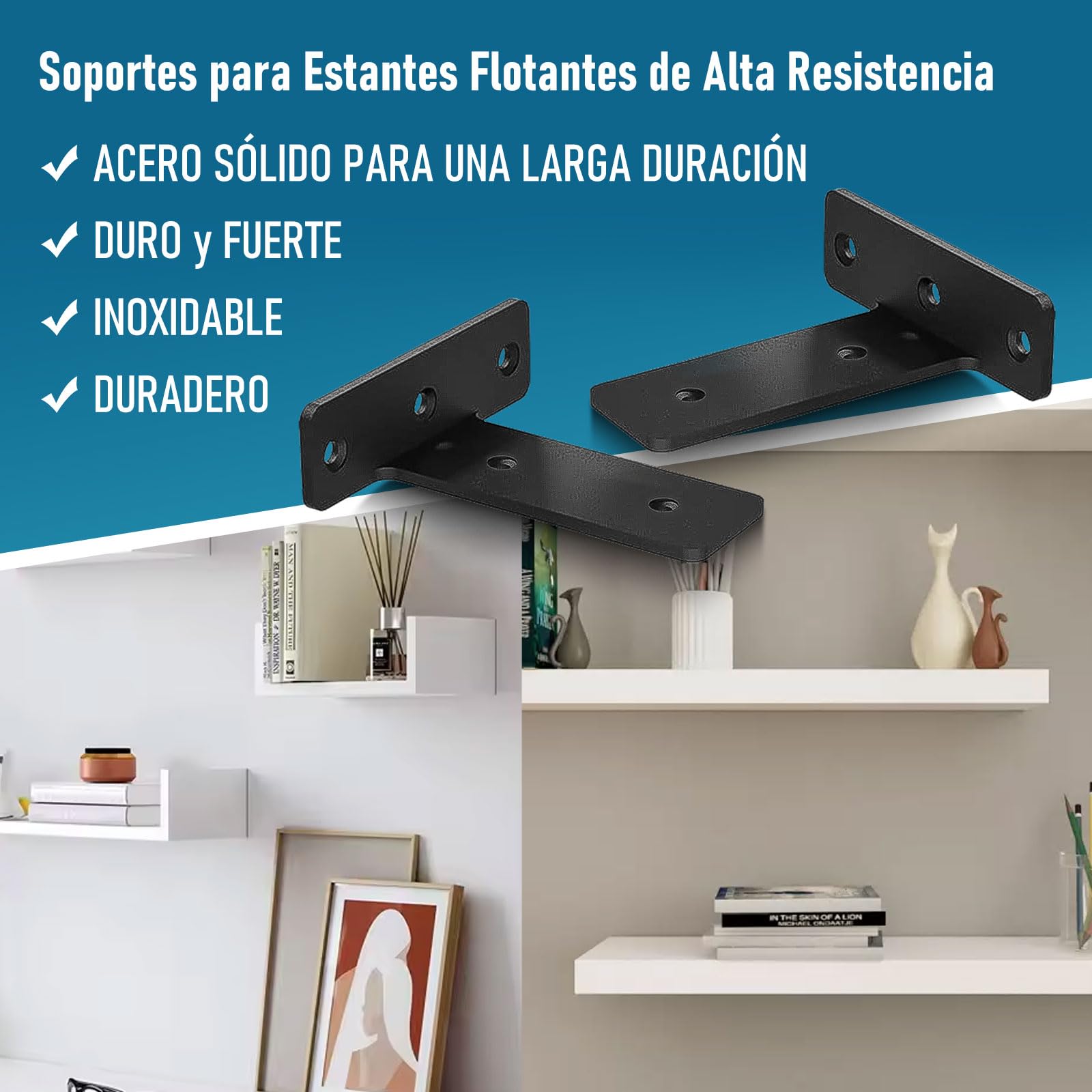 6 Piezas Escuadras Para Estanterias, 30cm Soportes En L de Metal Resistente con Tornillos, Soporte Balda Flotante Pared Invisibles para Salón | Oficina | Cocina (Negro)