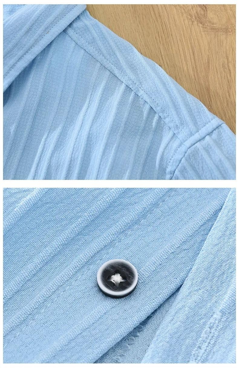 Camicetta da Uomo a Taglio Slim con Effetto Grinze, Top Traspirante Leggero da Passeggio per Estate