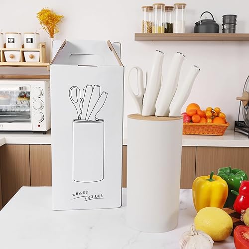 Miniatura 9 de Juego de cuchillos de cocina blancos con bloque, juego de cuchillos de acero inoxidable de 5 piezas, cuchillo de chef, cuchillo de pelar, tijeras de