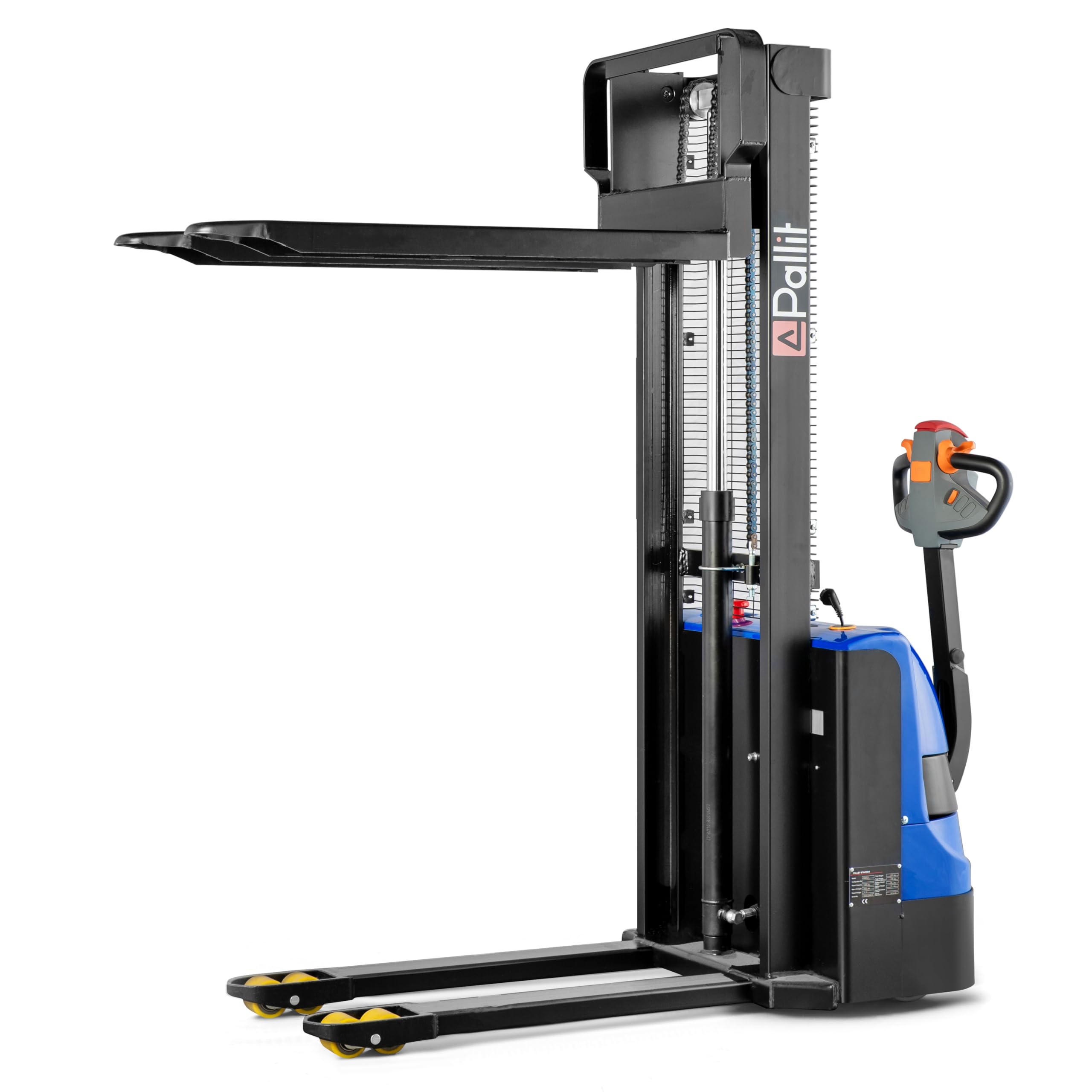 Transpaleta eléctrica Pallit BUDGET-XS | 1600 mm altura de elevación | 1200 kg capacidad de carga | incl. 2 baterías de plomo-gel | apilador eléctrico