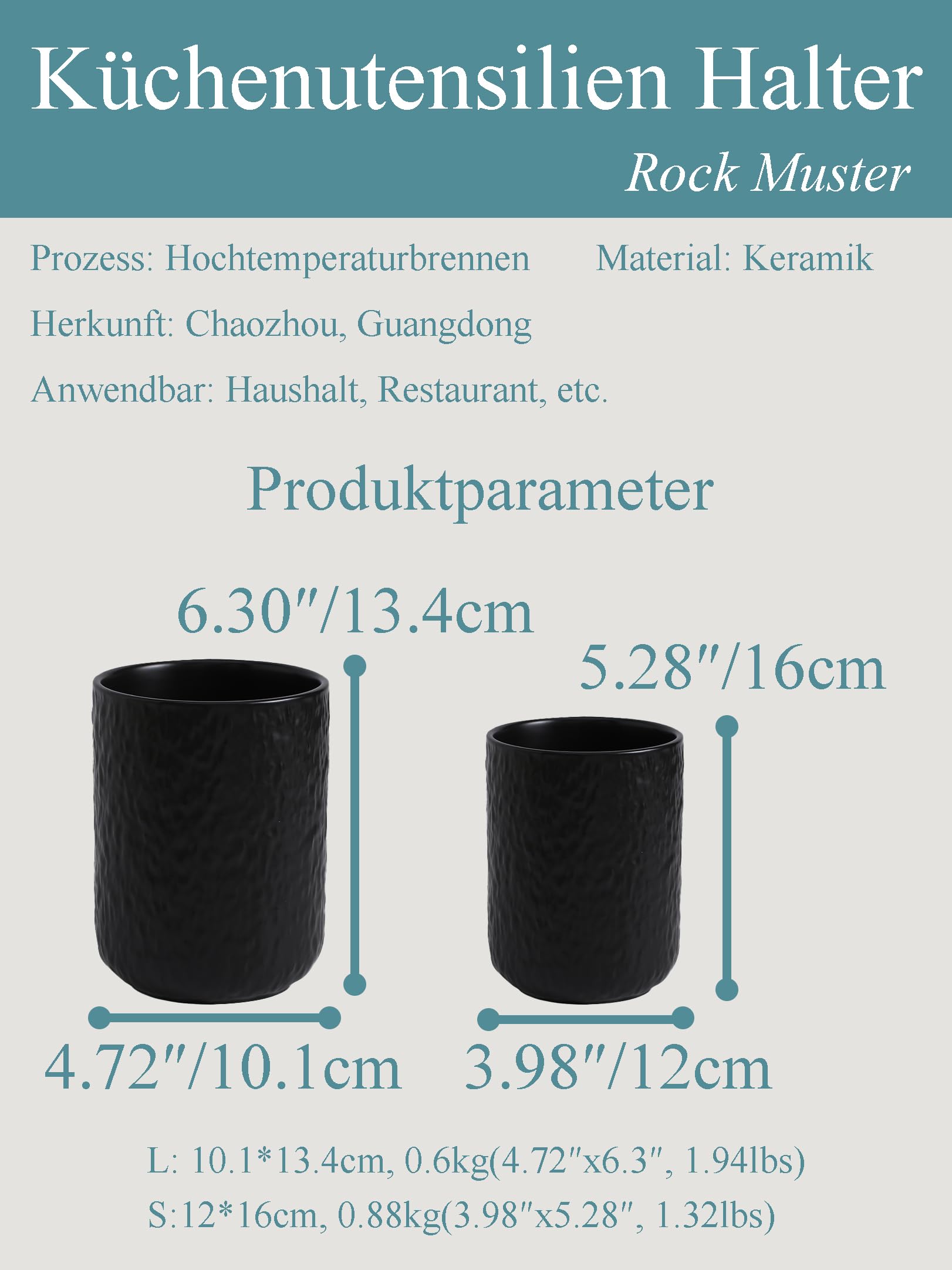 Ganwu Kitchen Utensil Holder Set of 2, Ceramic Rock Texture Kitchenware Storage Container - Image 2